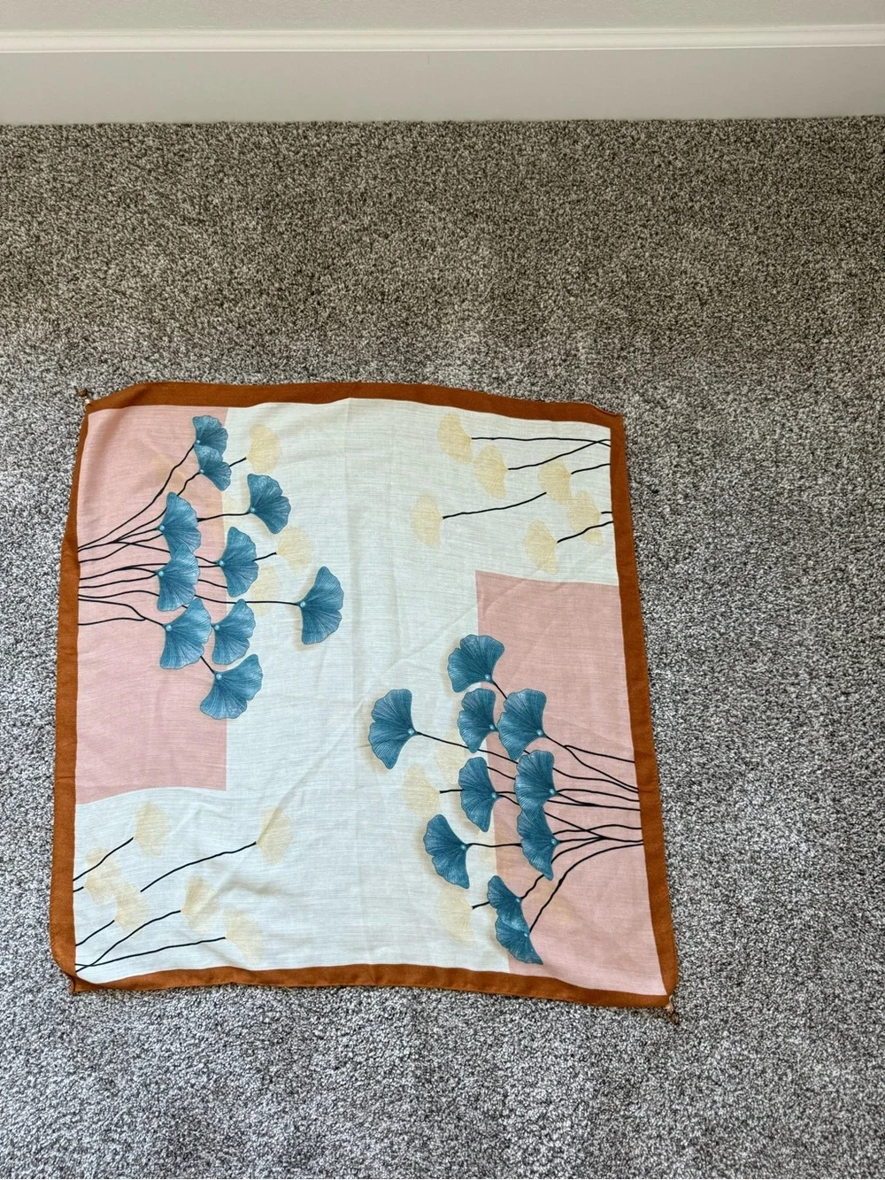 Floral Printed cotton blended Headscarf in Cream, Blue & Tan
